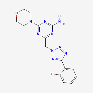 molecular formula C15H16FN9O B3606199 4-{[5-(2-fluorophenyl)-2H-tetrazol-2-yl]methyl}-6-morpholin-4-yl-1,3,5-triazin-2-amine 