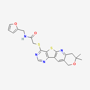 molecular formula C21H20N4O3S2 B3606277 2-[(8,8-dimethyl-7,10-dihydro-8H-pyrano[3'',4'':5',6']pyrido[3',2':4,5]thieno[3,2-d]pyrimidin-4-yl)thio]-N-(2-furylmethyl)acetamide 