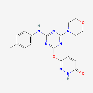 molecular formula C18H19N7O3 B3606335 6-{[4-[(4-methylphenyl)amino]-6-(4-morpholinyl)-1,3,5-triazin-2-yl]oxy}-3-pyridazinol 