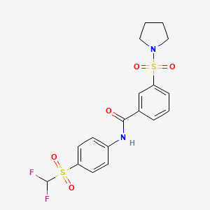 molecular formula C18H18F2N2O5S2 B3606352 N-{4-[(difluoromethyl)sulfonyl]phenyl}-3-(1-pyrrolidinylsulfonyl)benzamide 