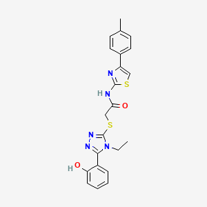 molecular formula C22H21N5O2S2 B3606371 2-{[4-ethyl-5-(2-hydroxyphenyl)-4H-1,2,4-triazol-3-yl]thio}-N-[4-(4-methylphenyl)-1,3-thiazol-2-yl]acetamide 
