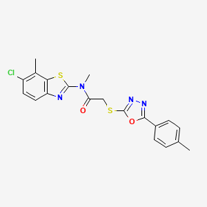 molecular formula C20H17ClN4O2S2 B3606374 N-(6-chloro-7-methyl-1,3-benzothiazol-2-yl)-N-methyl-2-{[5-(4-methylphenyl)-1,3,4-oxadiazol-2-yl]thio}acetamide 