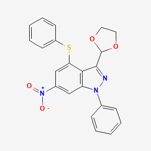 3-(1,3-dioxolan-2-yl)-6-nitro-1-phenyl-4-(phenylthio)-1H-indazole