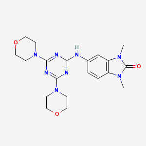 molecular formula C20H26N8O3 B3606484 5-[(4,6-di-4-morpholinyl-1,3,5-triazin-2-yl)amino]-1,3-dimethyl-1,3-dihydro-2H-benzimidazol-2-one 