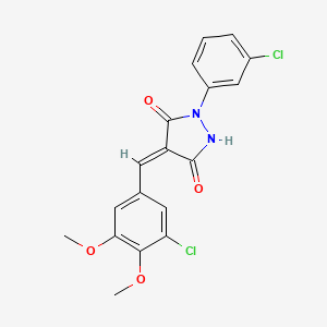 molecular formula C18H14Cl2N2O4 B3606488 4-(3-chloro-4,5-dimethoxybenzylidene)-1-(3-chlorophenyl)pyrazolidine-3,5-dione 