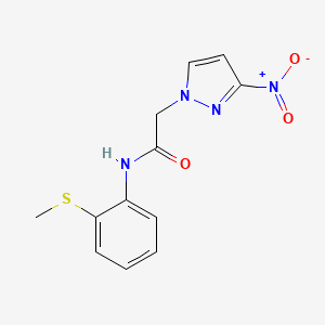 molecular formula C12H12N4O3S B3606507 N-[2-(methylthio)phenyl]-2-(3-nitro-1H-pyrazol-1-yl)acetamide 