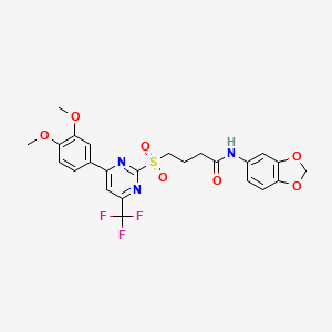 molecular formula C24H22F3N3O7S B3606543 N-1,3-benzodioxol-5-yl-4-{[4-(3,4-dimethoxyphenyl)-6-(trifluoromethyl)-2-pyrimidinyl]sulfonyl}butanamide 