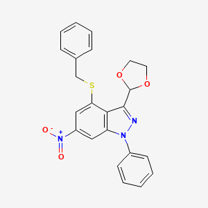 molecular formula C23H19N3O4S B3606558 4-(benzylthio)-3-(1,3-dioxolan-2-yl)-6-nitro-1-phenyl-1H-indazole 