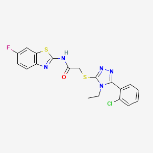 molecular formula C19H15ClFN5OS2 B3606588 2-{[5-(2-chlorophenyl)-4-ethyl-4H-1,2,4-triazol-3-yl]thio}-N-(6-fluoro-1,3-benzothiazol-2-yl)acetamide 