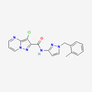 molecular formula C18H15ClN6O B3606653 3-chloro-N-[1-(2-methylbenzyl)-1H-pyrazol-3-yl]pyrazolo[1,5-a]pyrimidine-2-carboxamide 