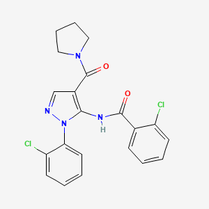 molecular formula C21H18Cl2N4O2 B3606718 2-chloro-N-[1-(2-chlorophenyl)-4-(1-pyrrolidinylcarbonyl)-1H-pyrazol-5-yl]benzamide 