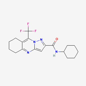 molecular formula C18H21F3N4O B3606796 N-cyclohexyl-9-(trifluoromethyl)-5,6,7,8-tetrahydropyrazolo[5,1-b]quinazoline-2-carboxamide 
