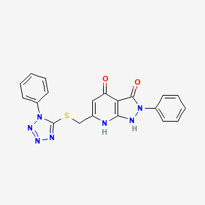 molecular formula C20H15N7O2S B3606843 2-phenyl-6-{[(1-phenyl-1H-tetrazol-5-yl)thio]methyl}-1H-pyrazolo[3,4-b]pyridine-3,4(2H,7H)-dione 