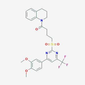 molecular formula C26H26F3N3O5S B3606848 1-(4-{[4-(3,4-dimethoxyphenyl)-6-(trifluoromethyl)-2-pyrimidinyl]sulfonyl}butanoyl)-1,2,3,4-tetrahydroquinoline 