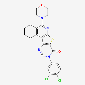 molecular formula C23H20Cl2N4O2S B3606914 9-(3,4-dichlorophenyl)-5-(4-morpholinyl)-1,2,3,4-tetrahydropyrimido[4',5':4,5]thieno[2,3-c]isoquinolin-8(9H)-one 