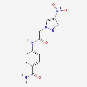 molecular formula C12H11N5O4 B3606923 4-{[(4-nitro-1H-pyrazol-1-yl)acetyl]amino}benzamide 