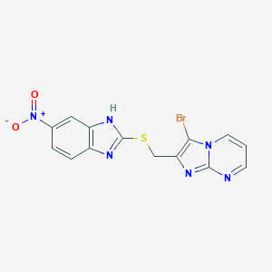 molecular formula C14H9BrN6O2S B360699 3-溴-2-(((5-硝基-1H-苯并[d]咪唑-2-基)硫代)甲基)咪唑并[1,2-a]嘧啶 CAS No. 328017-19-2