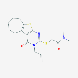 molecular formula C18H23N3O2S2 B360702 N,N-Dimethyl-2-[(3-oxo-4-prop-2-enyl-8-thia-4,6-diazatricyclo[7.5.0.02,7]tetradeca-1(9),2(7),5-trien-5-yl)sulfanyl]acetamide CAS No. 496026-34-7