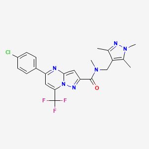 molecular formula C22H20ClF3N6O B3607086 5-(4-chlorophenyl)-N-methyl-7-(trifluoromethyl)-N-[(1,3,5-trimethyl-1H-pyrazol-4-yl)methyl]pyrazolo[1,5-a]pyrimidine-2-carboxamide 