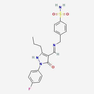 molecular formula C20H21FN4O3S B3607153 4-[({[1-(4-fluorophenyl)-5-oxo-3-propyl-1,5-dihydro-4H-pyrazol-4-ylidene]methyl}amino)methyl]benzenesulfonamide 