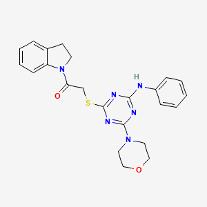 molecular formula C23H24N6O2S B3607385 4-{[2-(2,3-dihydro-1H-indol-1-yl)-2-oxoethyl]thio}-6-(4-morpholinyl)-N-phenyl-1,3,5-triazin-2-amine 