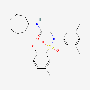 molecular formula C25H34N2O4S B3607419 N~1~-cycloheptyl-N~2~-(3,5-dimethylphenyl)-N~2~-[(2-methoxy-5-methylphenyl)sulfonyl]glycinamide 