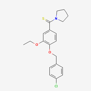 molecular formula C20H22ClNO2S B3607556 1-({4-[(4-chlorobenzyl)oxy]-3-ethoxyphenyl}carbonothioyl)pyrrolidine 