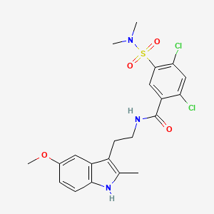 molecular formula C21H23Cl2N3O4S B3607681 2,4-dichloro-5-[(dimethylamino)sulfonyl]-N-[2-(5-methoxy-2-methyl-1H-indol-3-yl)ethyl]benzamide 