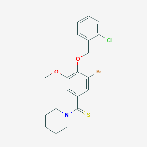 molecular formula C20H21BrClNO2S B3607711 1-({3-bromo-4-[(2-chlorobenzyl)oxy]-5-methoxyphenyl}carbonothioyl)piperidine 