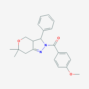 molecular formula C22H24N2O3 B360804 (6,6-Dimethyl-3-phenyl-3,3a,4,7-tetrahydropyrano[4,3-c]pyrazol-2-yl)-(4-methoxyphenyl)methanone CAS No. 337486-36-9