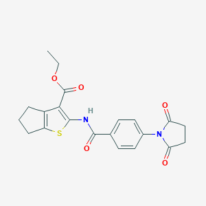 molecular formula C21H20N2O5S B360983 ethyl 2-(4-(2,5-dioxopyrrolidin-1-yl)benzamido)-5,6-dihydro-4H-cyclopenta[b]thiophene-3-carboxylate CAS No. 330201-00-8