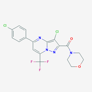 molecular formula C18H13Cl2F3N4O2 B360987 3-Chloro-5-(4-chlorophenyl)-2-(4-morpholinylcarbonyl)-7-(trifluoromethyl)pyrazolo[1,5-a]pyrimidine CAS No. 313396-20-2