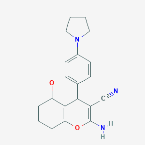 molecular formula C20H21N3O2 B361059 2-amino-5-oxo-4-[4-(1-pyrrolidinyl)phenyl]-5,6,7,8-tetrahydro-4H-chromene-3-carbonitrile CAS No. 300732-06-3