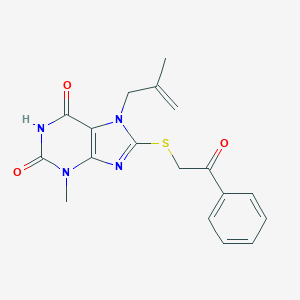 molecular formula C18H18N4O3S B361115 3-Methyl-7-(2-methylprop-2-enyl)-8-phenacylsulfanylpurine-2,6-dione CAS No. 332098-74-5