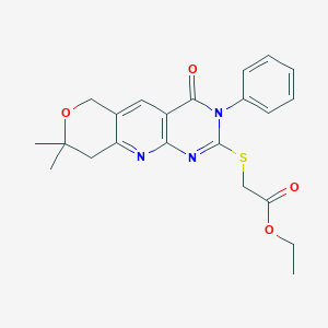 molecular formula C22H23N3O4S B361179 ethyl [(8,8-dimethyl-4-oxo-3-phenyl-3,6,8,9-tetrahydro-4H-pyrano[3',4':5,6]pyrido[2,3-d]pyrimidin-2-yl)sulfanyl]acetate CAS No. 267665-51-0