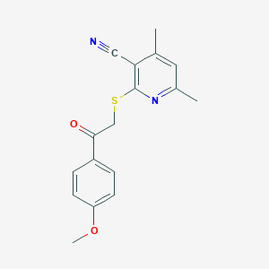 molecular formula C17H16N2O2S B361183 2-{[2-(4-Methoxyphenyl)-2-oxoethyl]sulfanyl}-4,6-dimethylnicotinonitrile CAS No. 313380-12-0