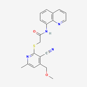 molecular formula C20H18N4O2S B3611878 2-{[3-cyano-4-(methoxymethyl)-6-methylpyridin-2-yl]sulfanyl}-N-(quinolin-8-yl)acetamide 