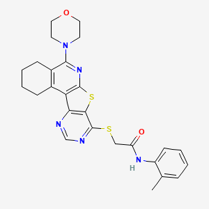 molecular formula C26H27N5O2S2 B3611952 N-(2-methylphenyl)-2-[(8-morpholin-4-yl-11-thia-9,14,16-triazatetracyclo[8.7.0.02,7.012,17]heptadeca-1,7,9,12,14,16-hexaen-13-yl)sulfanyl]acetamide 