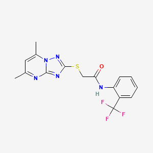 molecular formula C16H14F3N5OS B3612201 2-[(5,7-dimethyl[1,2,4]triazolo[1,5-a]pyrimidin-2-yl)thio]-N-[2-(trifluoromethyl)phenyl]acetamide 