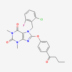 8-(4-BUTANOYLPHENOXY)-7-[(2-CHLORO-6-FLUOROPHENYL)METHYL]-1,3-DIMETHYL-2,3,6,7-TETRAHYDRO-1H-PURINE-2,6-DIONE