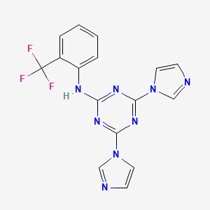 molecular formula C16H11F3N8 B3612383 4,6-di-1H-imidazol-1-yl-N-[2-(trifluoromethyl)phenyl]-1,3,5-triazin-2-amine 