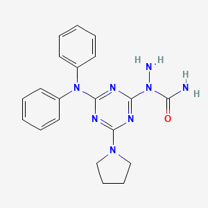 molecular formula C20H22N8O B3612445 1-[4-(DIPHENYLAMINO)-6-(1-PYRROLIDINYL)-1,3,5-TRIAZIN-2-YL]-1-HYDRAZINECARBOXAMIDE 