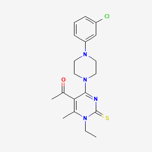 molecular formula C19H23ClN4OS B3612454 1-{4-[4-(3-chlorophenyl)-1-piperazinyl]-1-ethyl-6-methyl-2-thioxo-1,2-dihydro-5-pyrimidinyl}ethanone 