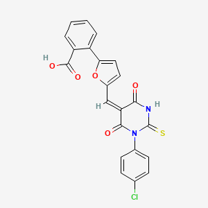 molecular formula C22H13ClN2O5S B3612775 2-(5-{[1-(4-chlorophenyl)-4,6-dioxo-2-thioxotetrahydro-5(2H)-pyrimidinylidene]methyl}-2-furyl)benzoic acid 