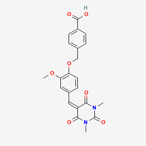 molecular formula C22H20N2O7 B3612780 4-({4-[(1,3-DIMETHYL-2,4,6-TRIOXO-1,3-DIAZINAN-5-YLIDENE)METHYL]-2-METHOXYPHENOXY}METHYL)BENZOIC ACID 