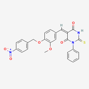 molecular formula C25H19N3O6S B3613363 5-{3-methoxy-4-[(4-nitrobenzyl)oxy]benzylidene}-1-phenyl-2-thioxodihydro-4,6(1H,5H)-pyrimidinedione 