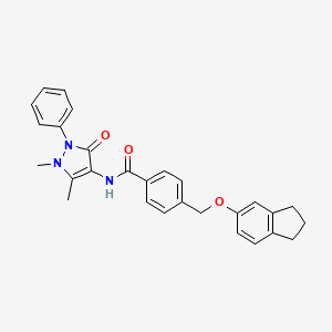 molecular formula C28H27N3O3 B3613531 4-[(2,3-dihydro-1H-inden-5-yloxy)methyl]-N-(1,5-dimethyl-3-oxo-2-phenyl-2,3-dihydro-1H-pyrazol-4-yl)benzamide 