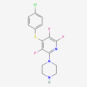 molecular formula C15H13ClF3N3S B3613590 1-{4-[(4-chlorophenyl)thio]-3,5,6-trifluoropyridin-2-yl}piperazine 