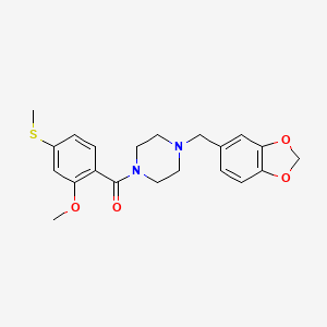 molecular formula C21H24N2O4S B3613682 1-(1,3-benzodioxol-5-ylmethyl)-4-[2-methoxy-4-(methylthio)benzoyl]piperazine 