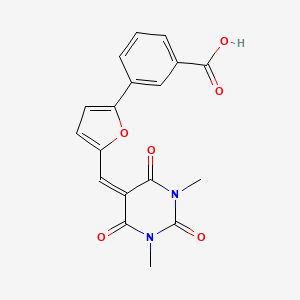 molecular formula C18H14N2O6 B3613698 3-{5-[(1,3-DIMETHYL-2,4,6-TRIOXO-1,3-DIAZINAN-5-YLIDENE)METHYL]FURAN-2-YL}BENZOIC ACID 